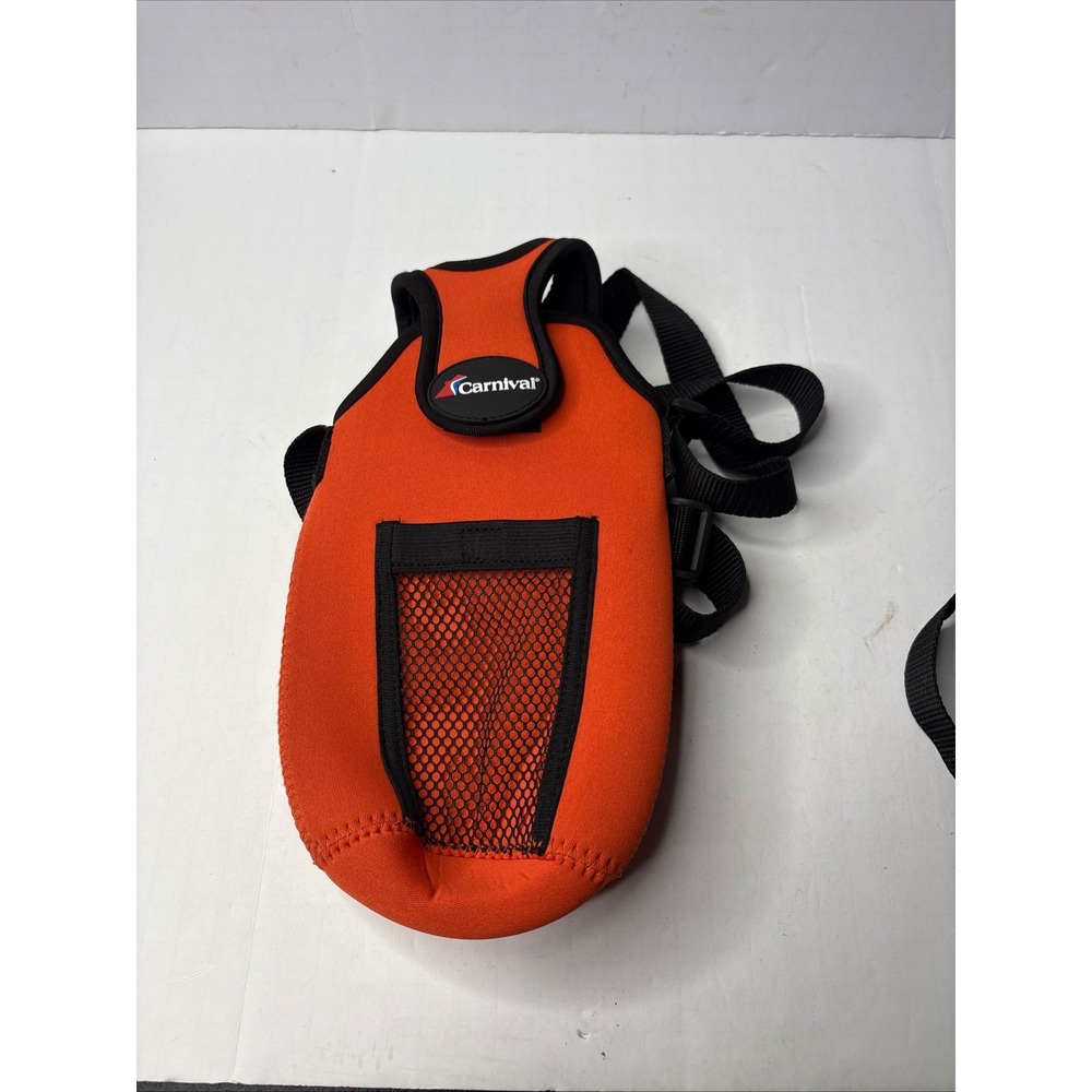 Carnival Cruise Line Orange Neoprene Insulated Bottle Holder with Strap & Pocket